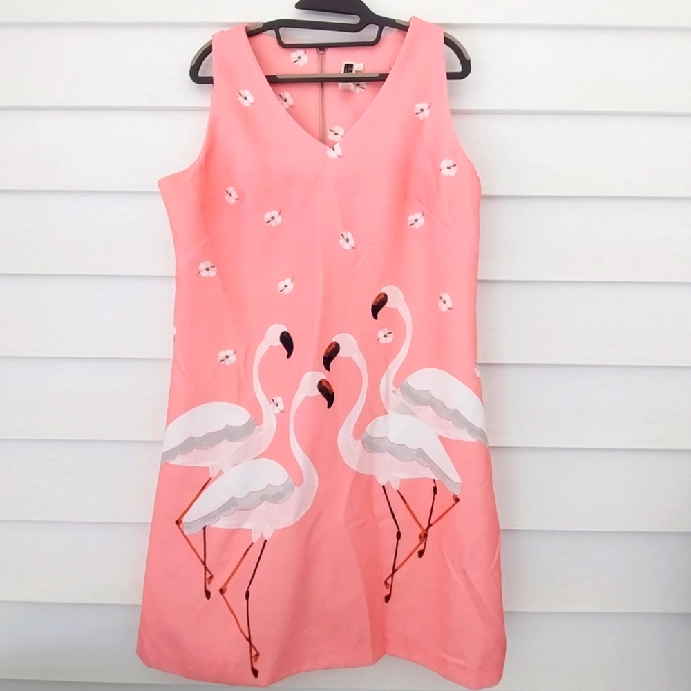 Julian Taylor NEW York Dress 14 Light Coral Flamingoes Sheath